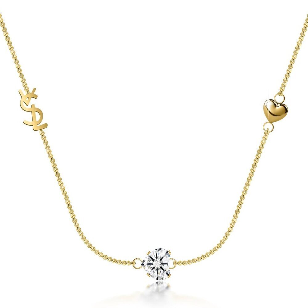 Women’s 18K Gold Plated Heart Necklace Monogram interwoven white stone gift